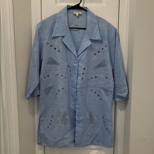 Light Blue Embroidered Button-Front Women’s Top
